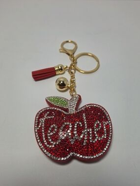 Red Apple Teacher Bag/Keychain Charm with Crystals and a Tassel